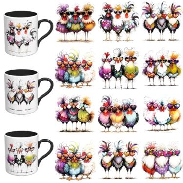 Imagem de Elewins Decalques engraçados de transferência DTF UV de galinha caprichosa para garrafas de água de canecas de café, filme de descascar e colar apenas para superfícies de caderno de cerâmica de vidro