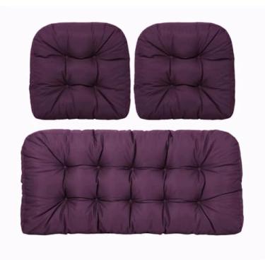 Imagem de BAHULA Almofadas de vime para cadeira de exterior, almofadas de sofá impermeáveis para móveis de pátio, almofadas de assento de móveis de vime de pátio, uma poltrona e duas almofadas em forma de U