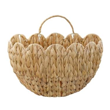 Imagem de Coeusy Cesta de vime, cesta de parede recortada para organização e decoração, cestas de parede penduradas em jacinto de água para flores, correio, animais de pelúcia, cestas de armazenamento para