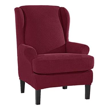 Imagem de BAGASI Capa de cadeira elástica com asa de jacquard, 2 peças, capa antiderrapante para móveis, capa de poltrona lavável para sala de estar com fundo elástico, vermelha