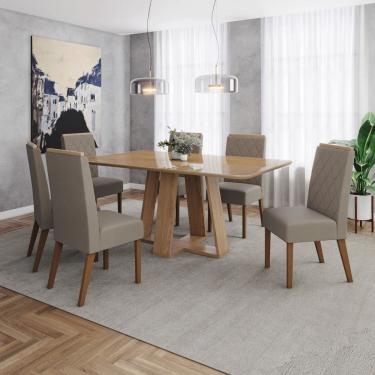 Imagem de Conjunto Mesa Lins 160cm com Vidro 06 Cadeiras Nina Marrom/ Marrom /Amêndoa