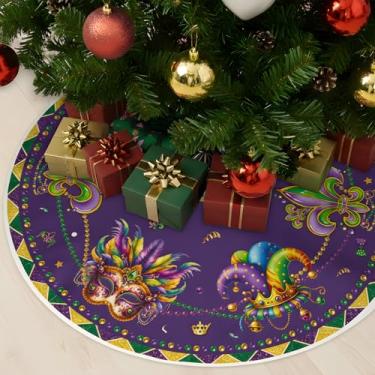 Imagem de VISSTREE Saia para árvore de carnaval, decoração de árvore de carnaval, 121 cm, máscara roxa de baile de máscaras de carnaval, tapete redondo para decoração de casa
