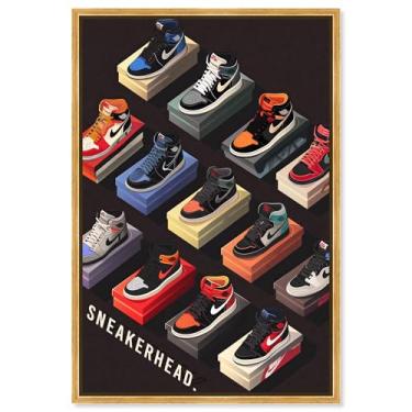 Imagem de Sneakerhead Collection Display Canvas Print Sneaker Wall Art por Art Remedy, moldura dourada, 50 x 76 cm