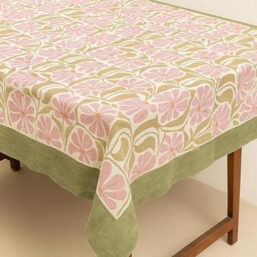 Imagem de TaoziDecor Toalha de mesa texturizada elegante com padrão geométrico, verde floresta, acabamento decorativo (limão rosa, 139 x 182 cm)