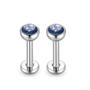 Imagem de BelezaDosas Brincos de titânio Threadless 18G nariz stud 20G Flat Back Earrings Tiny CZ Small Nose Ring Helix Cartilage Tragus Conch Labret 16G Medusa Monroe Piercing Jewelry, Small, Titânio, Zircônia