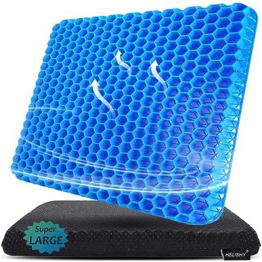 Imagem de Almofada de assento de gel para ficar sentado por muito tempo (supergrande e grosso) – Almofada de assento de carro para cadeira de escritório para costas, ciática, quadril, cóccix alívio da dor – Almofada fresca, macia e respirável com capa antiderrapante para cadeira de rodas
