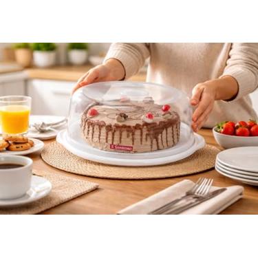 Imagem de Boleira Prato Porta Bolo De Plástico Com Tampa Branca