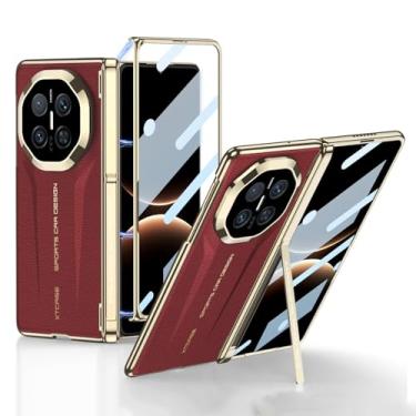 Imagem de POYUFRG Capa galvanizada para Huawei Mate X7, capa de couro de negócios leve de luxo com tudo incluído, capa magnética com suporte, vermelha, Mate X7