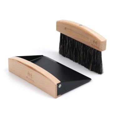 Imagem de MUVNA Conjunto de escova de limpeza de moedor de café pequeno, escova de limpeza de cabo de madeira e pá de lixo com magnético para cozinha doméstica e barra de café, ferramenta de limpeza de balcão