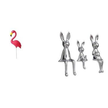 Imagem de Whtkoph Escultura de Jardim Representando Uma Família de Flamingos E Coelhos, Ornamento para Jardim, Decoração de Mesa para Interiores E Ideal para Festas de