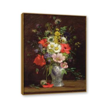 Imagem de NHLDZYH Moldura de teca. Arte de parede em tela de especiarias coloridas e colher de tempero | Decoração de cozinha vintage | Arte moderna para casa e sala de jantar. B92. 50 x 65 cm - 19,7 x 25,6 pol