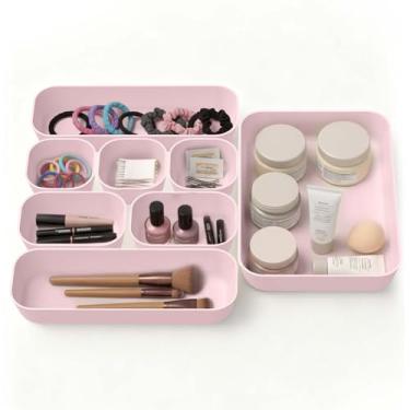 Imagem de Conjunto organizador de gaveta de silicone com 8 peças, 4 tamanhos de organizador de penteadeira e maquiagem, bandejas organizadoras de gaveta de banheiro e mesa para quarto, cozinha e escritório