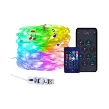Imagem de Luzes De Cordão LED RGBIC 40M WS2812B Bluetooth USB Música Cor Dos Son