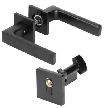Imagem de HTNAFONI Maçaneta de porta ajustável simples preta fechadura com chave de bloqueio conjunto de maçanetas silenciosas acessório 1 peça