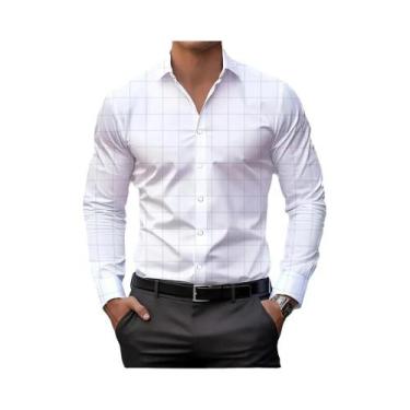 Imagem de Camisa Casual Masculina Com Estampa Xadrez Clássica, Gola Lapela, Mang