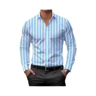 Imagem de Camisa Casual Masculina Com Estampa Xadrez Clássica, Gola Lapela, Mang