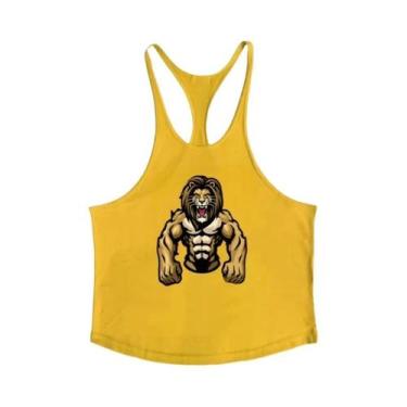 Imagem de Camiseta Sem Mangas Para Academia Com Estampa De Leão Para Homens, Cam