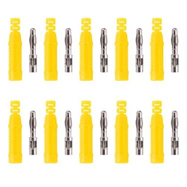 Imagem de Hyuduo 10 Tampões de Banana do Metal Dos Pces, Plugues Masculinos do Conector Cobre Vermelho 4mm Com Escudo Protetor, para o Equipamento de Testes (Amarela)