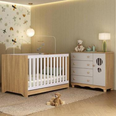 Imagem de Berço Americano 3 em 1 com Cômoda 1 Porta 4 Gavetas Suspiro Multimóvei