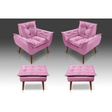 Imagem de Kit 02 Poltrona Opala + 02 Puf Opala Suede Rosê-CASA DA POLTRONA 