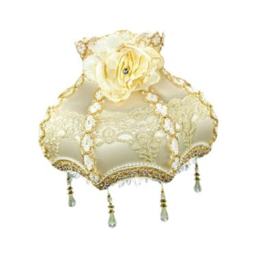 Imagem de MFMEXUL Abajur com Franjas, Estilo Europeu, em Tecido Decorativo, com Detalhes em Renda E Miçangas, Ideal para Sala de Estar, Hotel E Decoração de Casa, Amarelo, Tamanho real