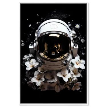Imagem de Tela Astronauta Perdida no Espaço Arte Astronauta Moderna por Notoriart, Moldura Branca, 25,4 cm x 38,1 cm