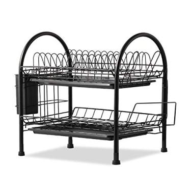 Imagem de Prateleira de Secagem Pratos 2 Andares Aço com Drenagem Removível para Drenador Suporte Utensílios Tabua Corte Organizador e Armazenamento Balcão Cozi