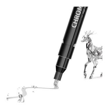 Imagem de AXPTI 1/3/5 canetas marcadoras espelhadas cromadas 2 mm DIY canetas de tinta refletiva permanente ouro prata cobre marcador modelo pintura marcação (preto prata-1 peça)