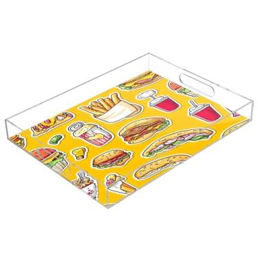 Imagem de xigua Bandeja de servir de acrílico padrão fast food com alças bandejas decorativas portáteis à prova de derramamento para café da manhã, jantar, bandeja organizadora de bancada para banheiro, cozinha