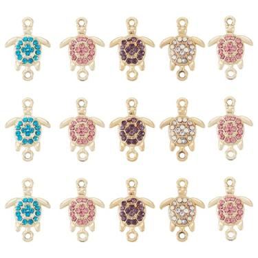 Imagem de 16 peças de liga de strass, conector de tartaruga, pingentes de tartaruga, elos de animais marinhos, joias de verão e praia, pingentes para bricolage, pulseira da amizade, brincos, colares, corrente