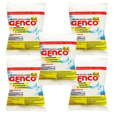 Imagem de Pastilhas De Cloro Kit Com 5 Múltipla Ação 3x1 Genco 200g Tablet Pedra