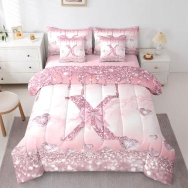 Imagem de Erosebridal Conjunto de edredom feminino com estampa de princesa e laço de princesa fofa, conjunto de cama de 7 peças, para crianças, adolescentes, temática kawaii, decoração de quarto