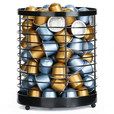 Imagem de IWNTWY Suporte de cápsulas de café, suporte de copo K de grande capacidade para bancada de cozinha, cesta moderna preta e organizador de cápsulas de café expresso