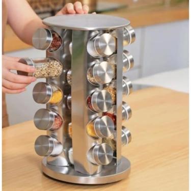 Imagem de Porta tempero giratório inox com 20 potes redondos organizador cozinha condimentos suporte rotativo com etiquetas e caneta para identificação (20 QUADRAO)