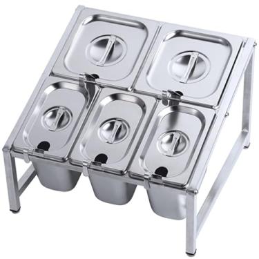 Imagem de Conjunto organizador de temperos de aço inoxidável 304 – 8 panelas com tampas e colheres, prateleira de armazenamento de bancada de 2 fileiras para cozinha, suporte de geleia de grau comercial, prata