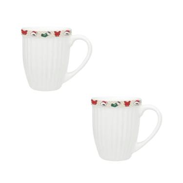 Imagem de Kit de 2 Canecas de Cerâmica 390ml 2ª Linha - Tema Natal Feliz, Ideal para Presente e Uso Doméstico (Branca Bota)