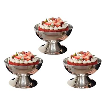Imagem de Tomotato Tigela de sorvete, copo de sorvete de aço inoxidável de 200 ml, copos de sobremesa, tigela pequena fofa de sundae prata (3, curta)
