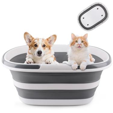 Imagem de Balde dobrável extra grande de 35 L com alças e rodas, lavatório de plástico para animais de estimação, banheira para cachorros, gatos, cesto de roupa dobrável, organizador de roupas para trailer