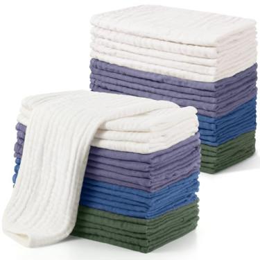 Imagem de Buryeah 20 Panos para Arrotar Musselina Grande 50,8 cm x 25,4 cm 100% Algodão 6 Camadas Ultra Absorventes e Macias Toalhas de Mão para Baba e Bagunças Pano de Arroto Suave para Meninos e Meninas (cor