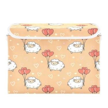 Imagem de Wassud Cestos de armazenamento dobráveis com tampas, balões de coração de ovelhas, cestas organizadoras de tecido dobráveis para armário, decoração sazonal de casa 40 x 30 x 30 cm