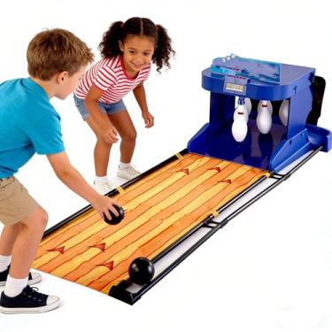 Imagem de Jogo de pista de boliche interna com placar de LED, redefinição automática, efeitos sonoros e de luz - diversão familiar dobrável para crianças e adultos, entretenimento doméstico perfeito