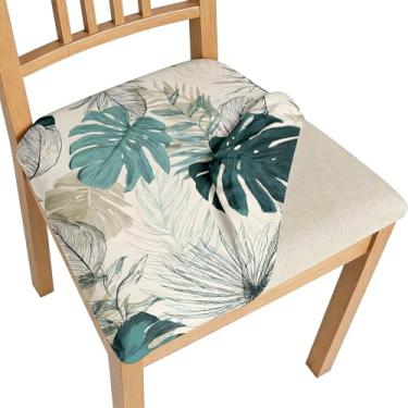 Imagem de BVBOX Conjunto de 4 capas de assento para cadeiras de sala de jantar, elásticas, multiestilos, capas de cadeira de jantar laváveis e removíveis (folhas tropicais em camadas, conjunto com 4)