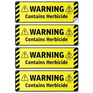 Imagem de 101SignCity Aviso: Contém adesivos de vinil herbicida para segurança e rotulagem - para jardim, agricultura e uso doméstico 15 x 5 cm, amarelo e preto - pacote com 4
