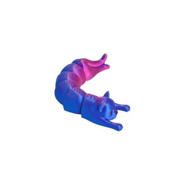 Imagem de Estatueta colecionável de gato preguiçoso roxo gradiente impresso em 3D para decoração de escritório em casa, mesa executiva para coleção