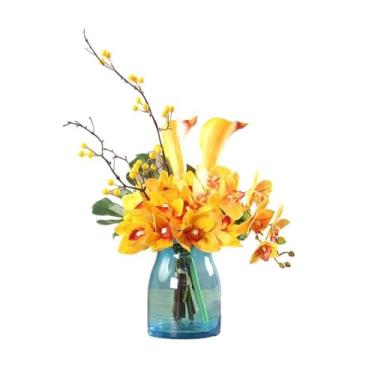 Imagem de Arranjo de flores artificiais para mesa vaso de vidro leve luxo moderno flor artificial decoração de sala de estar flor falsa