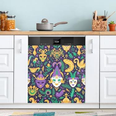 Imagem de ATTX Capa magnética de lava-louças padrão de máscaras de carnaval | Adesivo decorativo de eletrodomésticos de 58,4 cm x 66 cm para armários domésticos e eletrodomésticos (7)