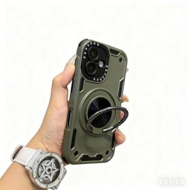 Imagem de HUHUCASE Capa de telefone com suporte magnético Mecha, adequada para iPhone 17 Pro Max, capa protetora à prova de quedas de grau militar (iPhone 13, verde)