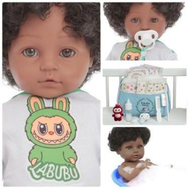 Imagem de Boneco Reborn Recém Nascido Cabelo Cacheado Enxoval Completo - Cegonha