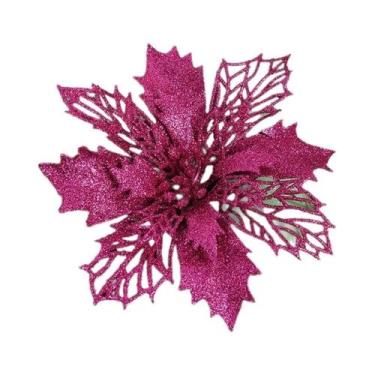 Imagem de Flores Artificiais De Natal Com Glitter 11/16cm 5 Peças Decoração Para