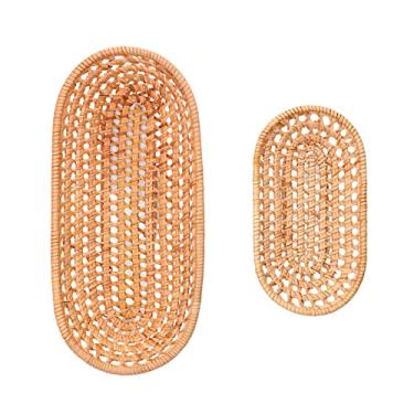 Imagem de Cesta de pão de vime feita à mão Cestas de armazenamento para pão, doces, biscoitos, dedo, comida, tecido, despensa, organizador, cozinha, sala de jantar, decoração, material de